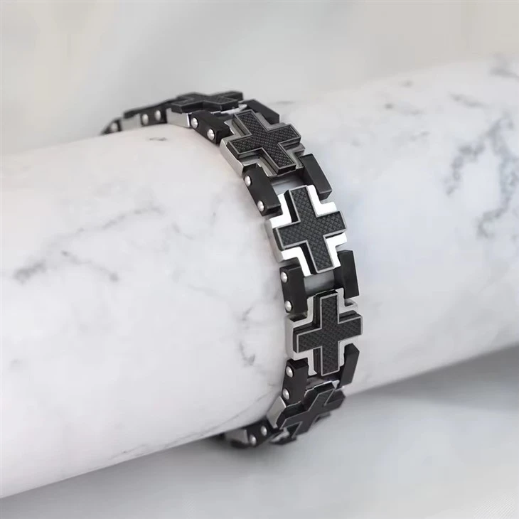 Stainless Steel Carbon Fiber Link Chain Bracelet Mens Stainless Steel Carbon Fiber Link Chain Bracelet Mens